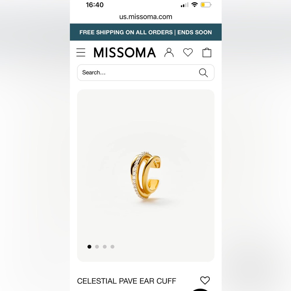 NWT, Missoma Gold and Cubic Zirconia Pavé Single Ear Cuff  Earring